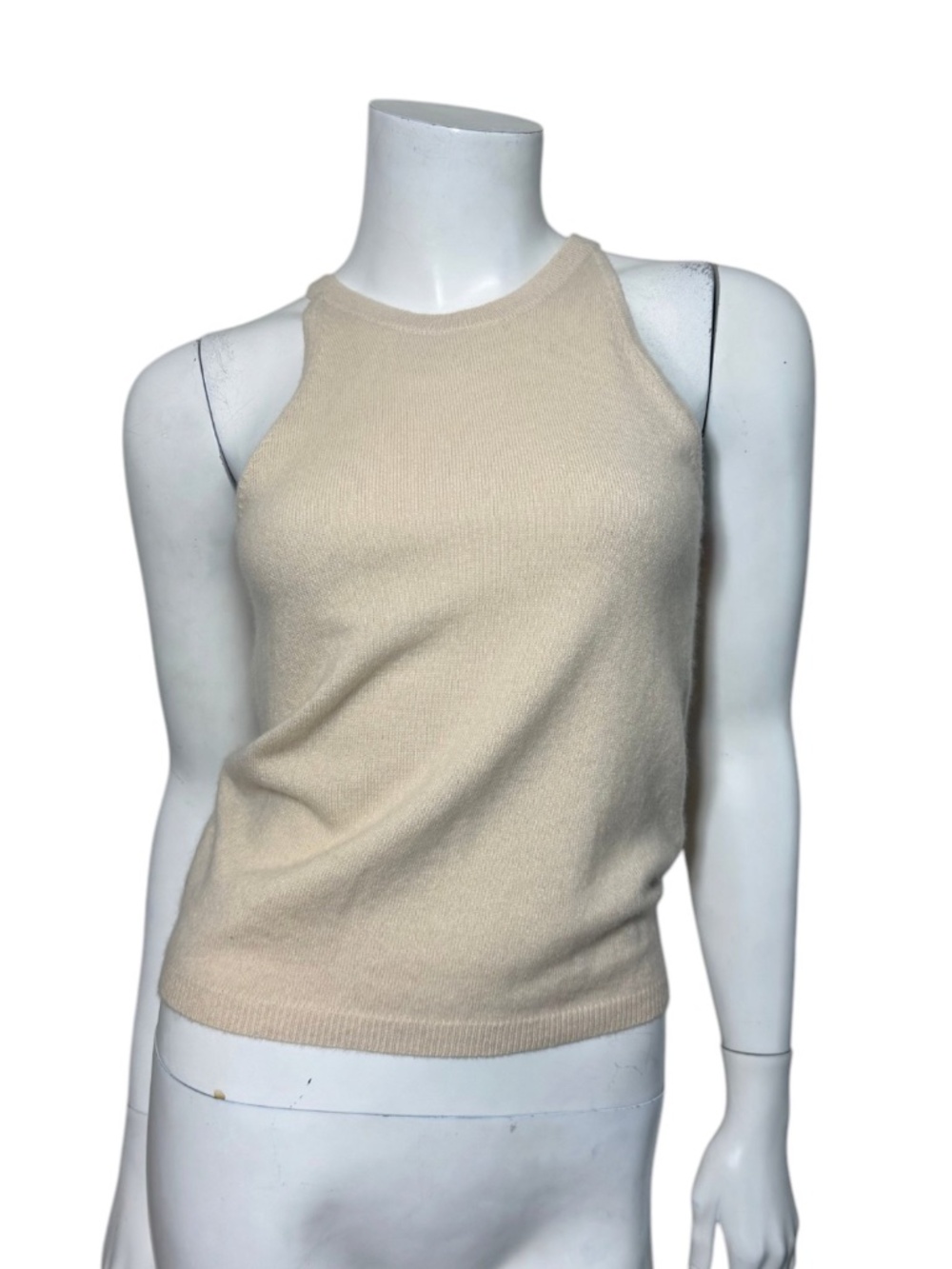 Allude 100% Cashmere High Neck Tank Top Beige Cream Knit Sweater Shell Womens XS